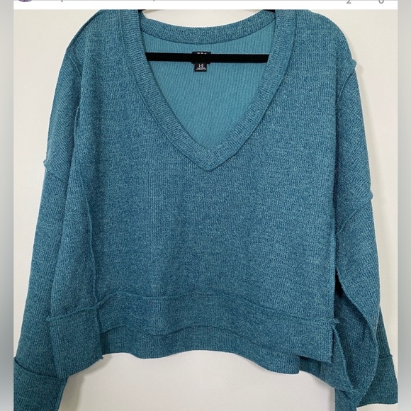 BDG Urban Outfitters Teal Inside Out Seam Oversized Cropped Sweater, Large - Picture 1 of 6